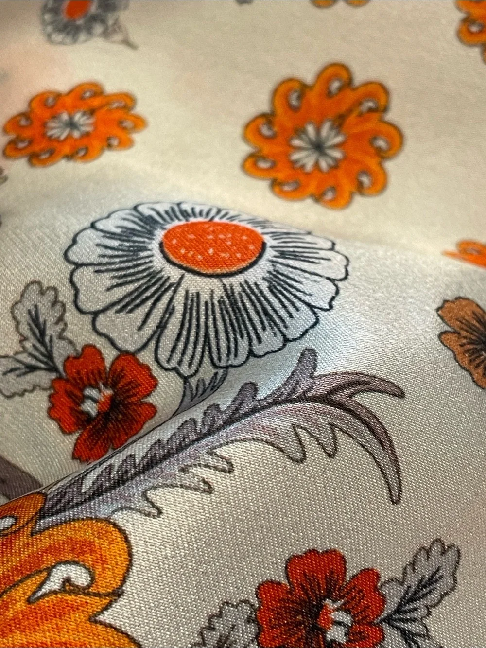 NWT La Seine 100% Silk Floral Triangle Scarf Blue Orange  Oversized